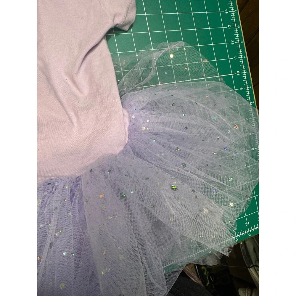 Girls Lilac Purple Sequin Tutu Leotard Short Sleeve Ballet Dance Dress Size 120